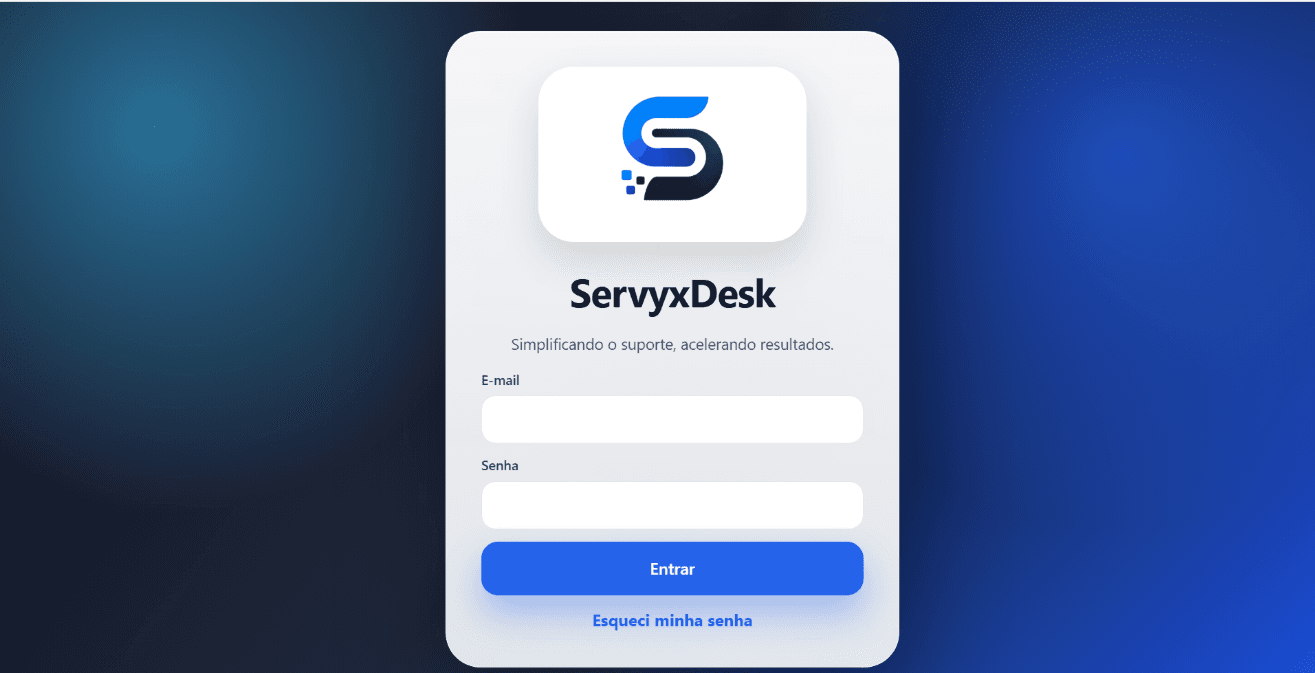 Tela de login da plataforma ServyxDesk